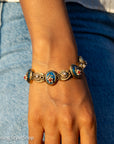 Vintage 14K Gold Slide Bracelet – Pearl & Coral Flowers on Blue Enamel - 6.75 inches, 46gms
