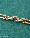 Antique 18kt Gold Trombone Lover’s Knot Albert Necklace | Chester 1915 Hallmarked | 18k T-Bar Dog Clip Watch Chain