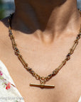 Antique 18kt Gold Trombone Lover’s Knot Albert Necklace | Chester 1915 Hallmarked | 18k T-Bar Dog Clip Watch Chain