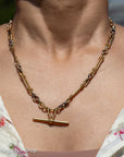 Antique 18kt Gold Trombone Lover’s Knot Albert Necklace | Chester 1915 Hallmarked | 18k T-Bar Dog Clip Watch Chain