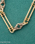 Antique 18kt Gold Trombone Lover’s Knot Albert Necklace | Chester 1915 Hallmarked | 18k T-Bar Dog Clip Watch Chain