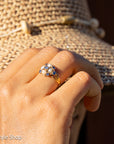 Antique 15K Gold Sapphire & Pearl Cluster Ring