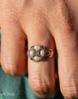Antique 15K Gold Sapphire & Pearl Cluster Ring