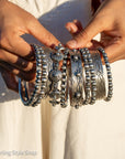 Chimney Butte Sterling Silver Ball, Beaded or Stamped Bangle Bracelet – Stackable Southwestern Jewelry - Oxidized