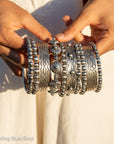 Chimney Butte Sterling Silver Ball, Beaded or Stamped Bangle Bracelet – Stackable Southwestern Jewelry - Oxidized