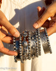 Chimney Butte Sterling Silver Ball, Beaded or Stamped Bangle Bracelet – Stackable Southwestern Jewelry - Oxidized