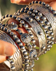 Chimney Butte Sterling Silver Ball, Beaded or Stamped Bangle Bracelet – Stackable Southwestern Jewelry - Oxidized