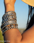 Chimney Butte Sterling Silver Ball, Beaded or Stamped Bangle Bracelet – Stackable Southwestern Jewelry - Oxidized