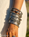 Chimney Butte Sterling Silver Ball, Beaded or Stamped Bangle Bracelet – Stackable Southwestern Jewelry - Oxidized