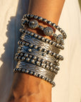 Chimney Butte Sterling Silver Ball, Beaded or Stamped Bangle Bracelet – Stackable Southwestern Jewelry - Oxidized
