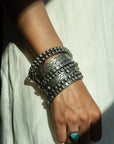 Chimney Butte Sterling Silver Ball, Beaded or Stamped Bangle Bracelet – Stackable Southwestern Jewelry - Oxidized