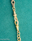 Antique 18kt Gold Trombone Lover’s Knot Albert Necklace | Chester 1915 Hallmarked | 18k T-Bar Dog Clip Watch Chain