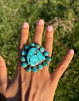 Massive Federico Jimenez Sterling Silver Ring • Kingman + Lone Mountain Turquoise • Adjustable Statement Ring • Signed & Stamped
