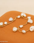 14K Gold Beaded Bracelet with Cloud-Shaped Pearl Drops
