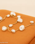 14K Gold Beaded Bracelet with Cloud-Shaped Pearl Drops