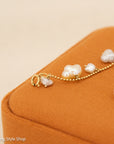 14K Gold Beaded Bracelet with Cloud-Shaped Pearl Drops