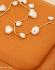14K Gold Beaded Bracelet with Cloud-Shaped Pearl Drops