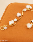 14K Gold Beaded Bracelet with Cloud-Shaped Pearl Drops