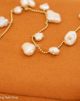 14K Gold Beaded Bracelet with Cloud-Shaped Pearl Drops
