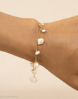 14K Gold Beaded Bracelet with Cloud-Shaped Pearl Drops