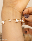 14K Gold Beaded Bracelet with Cloud-Shaped Pearl Drops