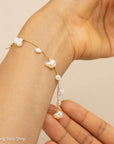 14K Gold Beaded Bracelet with Cloud-Shaped Pearl Drops