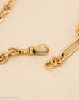 Antique Solid 18K Gold Trombone Link Chain with T-Bar and Dog Clip