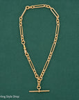 Antique Solid 18K Gold Trombone Link Chain with T-Bar and Dog Clip