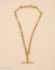 Antique Solid 18K Gold Trombone Link Chain with T-Bar and Dog Clip