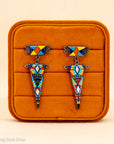 Handmade Native American Inlay Post Earrings – Turquoise, Coral, Lapis, Mother of Pearl, Spiny Oyster