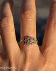 18K Gold Antique Georgian or Early Victorian Chrysoberyl, Emerald & Ruby Ring