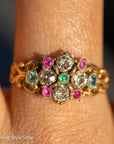 18K Gold Antique Georgian or Early Victorian Chrysoberyl, Emerald & Ruby Ring