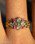 18K Gold Antique Georgian or Early Victorian Chrysoberyl, Emerald & Ruby Ring