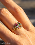 18K Gold Antique Georgian or Early Victorian Chrysoberyl, Emerald & Ruby Ring