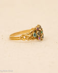 18K Gold Antique Georgian or Early Victorian Chrysoberyl, Emerald & Ruby Ring