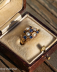 Antique 15K Gold Sapphire & Pearl Cluster Ring