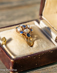 Antique 15K Gold Sapphire & Pearl Cluster Ring