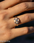 Antique 15K Gold Sapphire & Pearl Cluster Ring