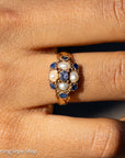 Antique 15K Gold Sapphire & Pearl Cluster Ring