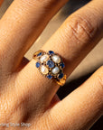Antique 15K Gold Sapphire & Pearl Cluster Ring
