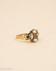 Antique 15K Gold Sapphire & Pearl Cluster Ring