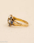 Antique 15K Gold Sapphire & Pearl Cluster Ring