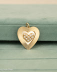 Vintage 14K Gold Heart Pendant with Seed Pearls