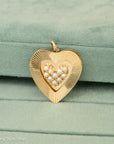 Vintage 14K Gold Heart Pendant with Seed Pearls
