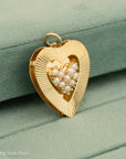 Vintage 14K Gold Heart Pendant with Seed Pearls