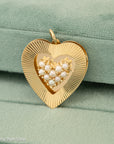 Vintage 14K Gold Heart Pendant with Seed Pearls