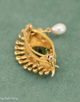 Whimsical 18K Gold Eye Brooch with Peridot, Diamonds & Pearl Teardrop