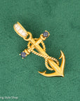 18K Gold Anchor Pendant with Sapphires & Diamonds