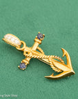 18K Gold Anchor Pendant with Sapphires & Diamonds