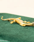 18K Gold Lizard Brooch - Enamel & Rose Cut Diamonds - Ruby-like Eyes